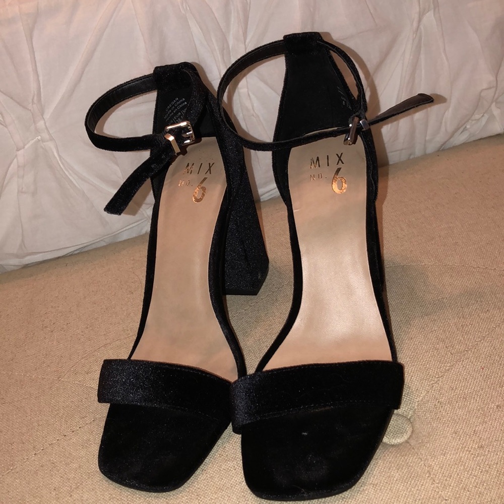 Black Velvet Block Heels